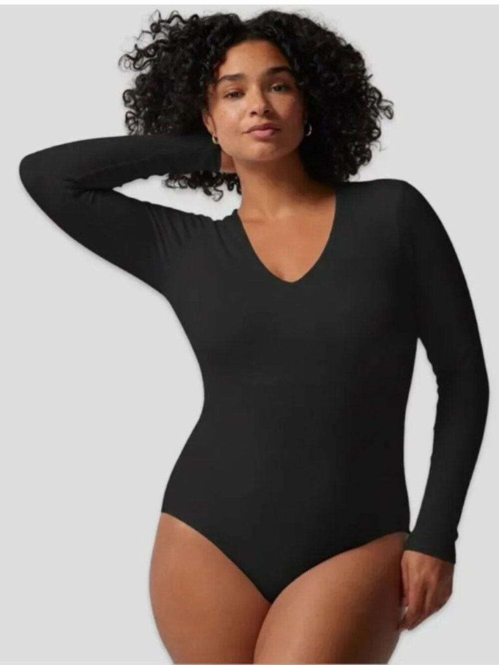 Soma Black Ribbed Bodysuit Built In Bra Lined Top Size XL Long Sleeve NWT
